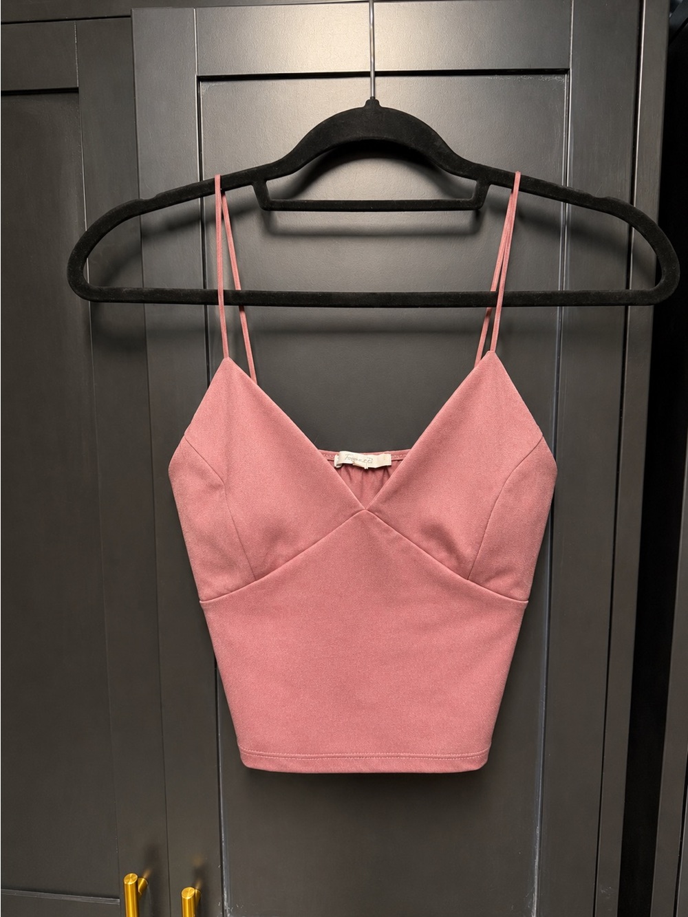 Love Tree Dusty Rose Double-Spaghetti V-Neck Cropped Cami